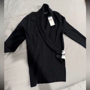 Black Wrap Cardigan with Buckle Detail